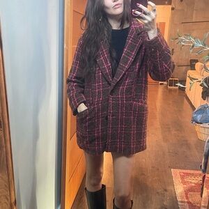 Zara pink and brown plaid jacket